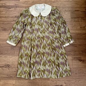 NWOT$228 Lauren Moffatt Silk Shift Dress Peter Pan Collar, Buttons, 6, Small